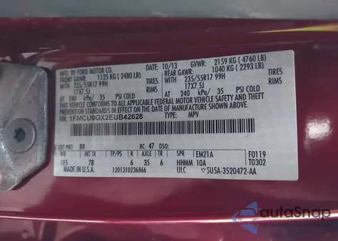 2014 Ford Escape Se z USA, uszkodzony, nr VIN 1FMCU9GX2EUB42628